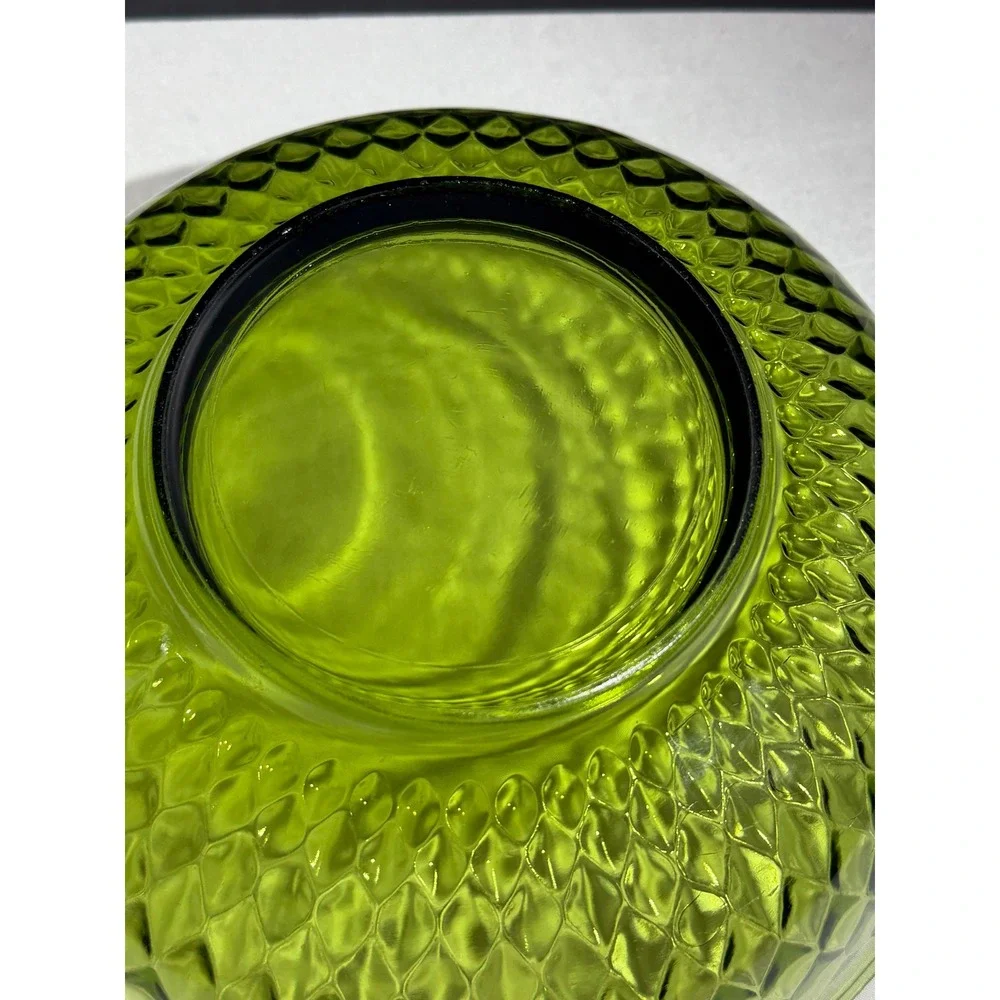 Vintage Indiana Glass Avocado Green Diamond Point Ruffled Serving Bowl Set of 2
